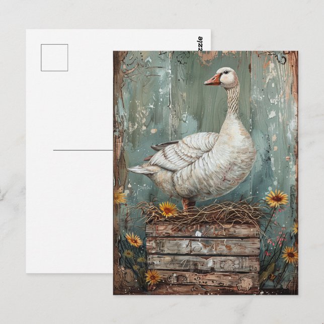 Whimsical Goose on a Nest Postcard (Front/Back)