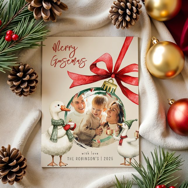Whimsical Goose Photo Christmas Holiday Card (Creator Uploaded)