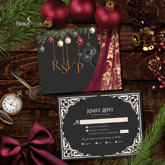 Whimsical Gothic Black Cat Holiday Party RSVP Card