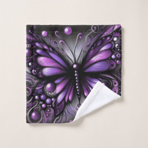 Whimsical Gothic Butterfly Purple Black Colorful Bath Towel Set