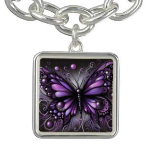 Whimsical Gothic Butterfly Purple Black Colorful Bracelet