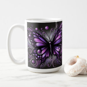 Whimsical Gothic Butterfly Purple Black Colorful Coffee Mug