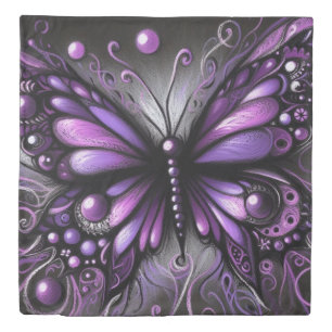 Whimsical Gothic Butterfly Purple Black Colorful Duvet Cover