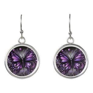 Whimsical Gothic Butterfly Purple Black Colorful Earrings