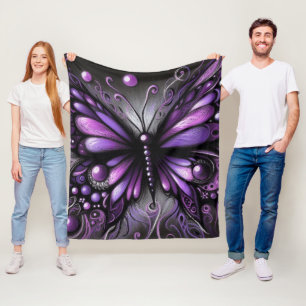 Whimsical Gothic Butterfly Purple Black Colorful Fleece Blanket
