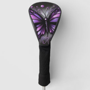 Whimsical Gothic Butterfly Purple Black Colorful Golf Head Cover