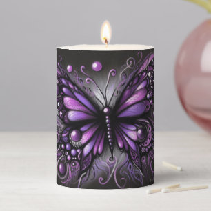 Whimsical Gothic Butterfly Purple Black Colorful Pillar Candle