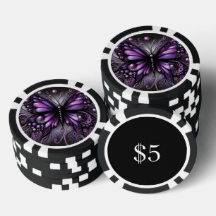Whimsical Gothic Butterfly Purple Black Colorful Poker Chips