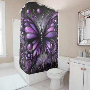 Whimsical Gothic Butterfly Purple Black Colorful Shower Curtain