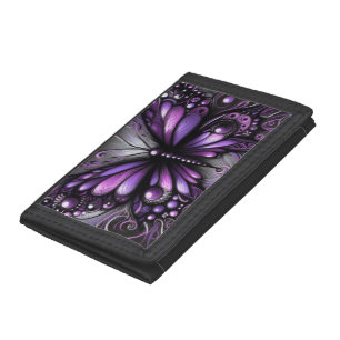 Whimsical Gothic Butterfly Purple Black Colorful Tri-fold Wallet