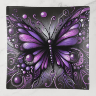 Whimsical Gothic Butterfly Purple Black Colorful Trinket Tray