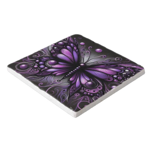 Whimsical Gothic Butterfly Purple Black Colorful Trivet (Corner)