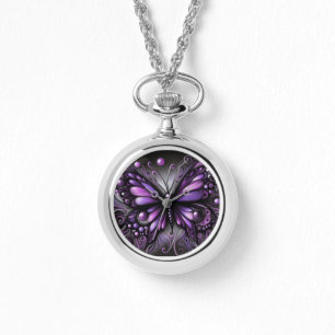 Whimsical Gothic Butterfly Purple Black Colorful Watch
