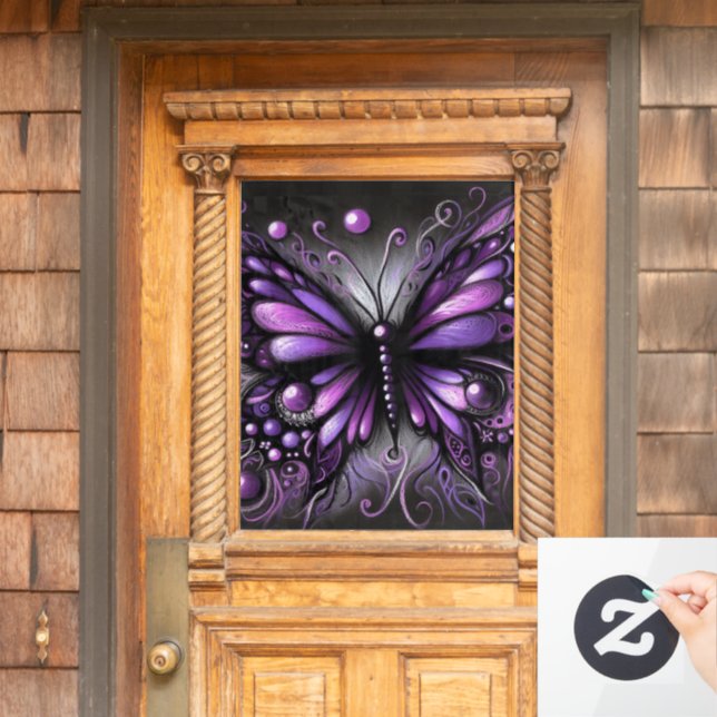 Whimsical Gothic Butterfly Purple Black Colorful Window Cling (Home Door)