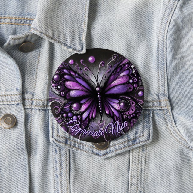 Whimsical Gothic Butterfly Purple Personalized Button (In Situ)
