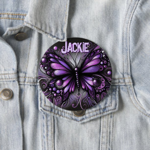 Whimsical Gothic Butterfly Purple Personalized Button