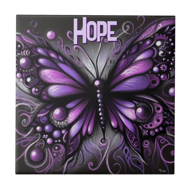 Whimsical Gothic Butterfly Purple Personalized Ceramic Tile (Front)