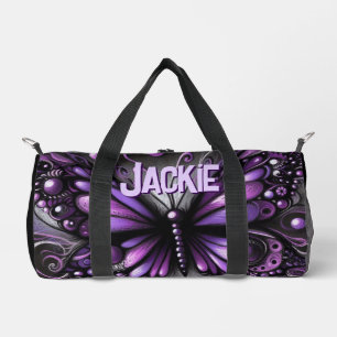 Whimsical Gothic Butterfly Purple Personalized Duffle Bag