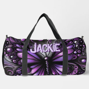 Whimsical Gothic Butterfly Purple Personalized Duffle Bag