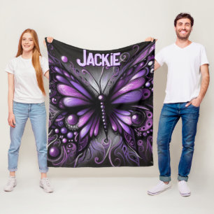 Whimsical Gothic Butterfly Purple Personalized Fleece Blanket