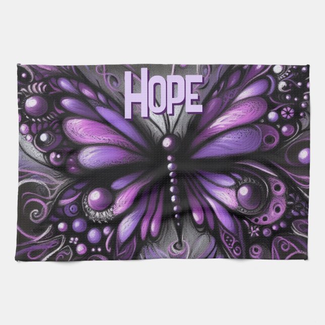 Whimsical Gothic Butterfly Purple Personalized Kitchen Towel (Horizontal)