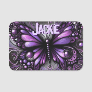 Whimsical Gothic Butterfly Purple Personalized Name Tag