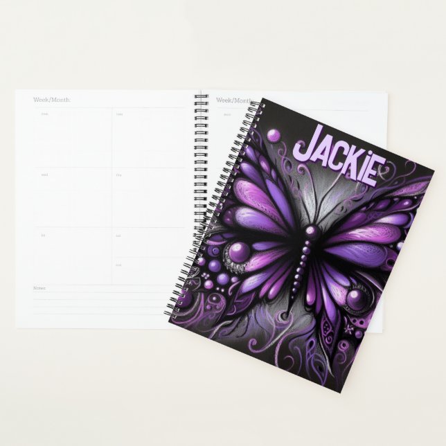 Whimsical Gothic Butterfly Purple Personalized Planner (Display)