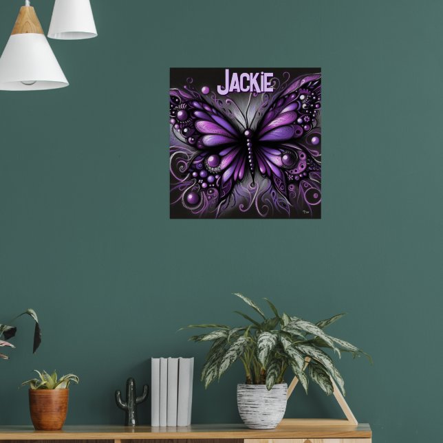 Whimsical Gothic Butterfly Purple Personalized Poster (Living Room 1)