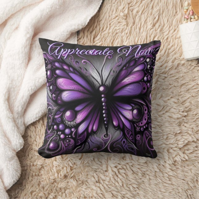 Whimsical Gothic Butterfly Purple Personalized Throw Pillow (Blanket)
