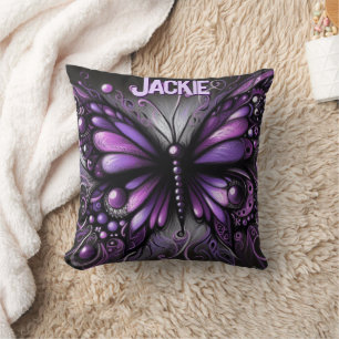 Whimsical Gothic Butterfly Purple Personalized Throw Pillow