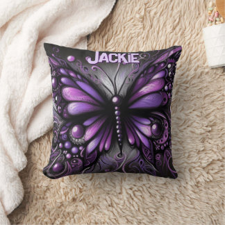Whimsical Gothic Butterfly Purple Personalized Throw Pillow