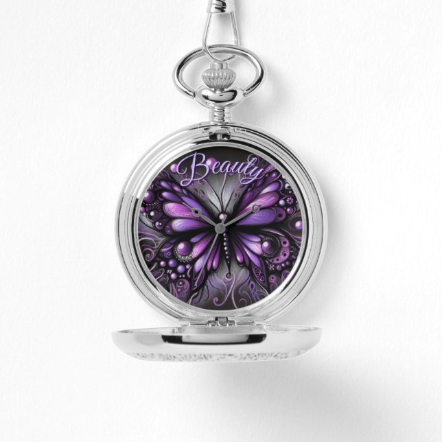 Whimsical Gothic Butterfly Purple Personalized Watch (Front)