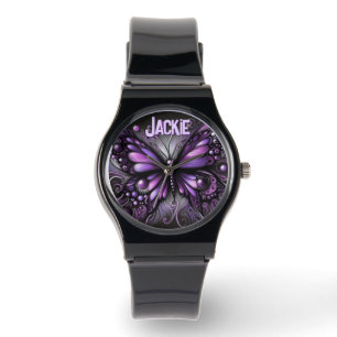 Whimsical Gothic Butterfly Purple Personalized Watch