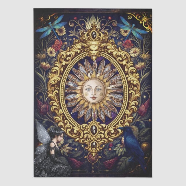 Whimsical Gothic Celestial Dragonfly Raven Fairy  Tissue Paper (Front)