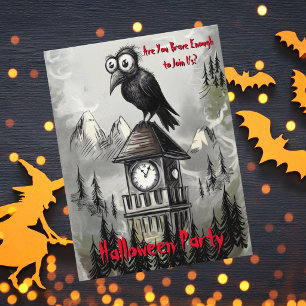 Whimsical Gothic Crow Funny Haunted Halloween Postcard