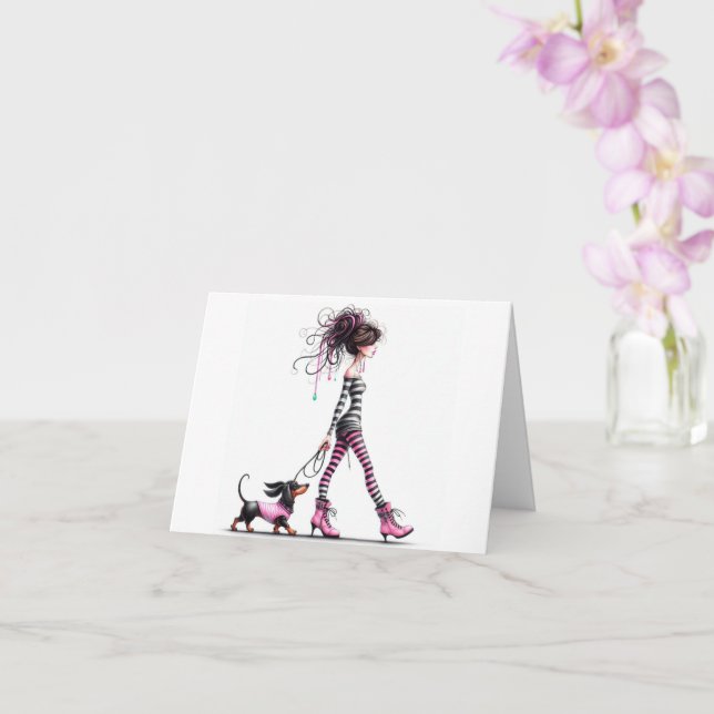 Whimsical Gothic Dachshund Girl Card (Orchid)