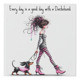 Whimsical Gothic Dachshund Girl Faux Canvas Print