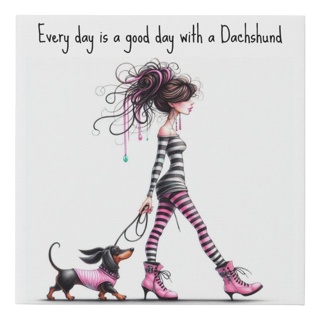 Whimsical Gothic Dachshund Girl Faux Canvas Print (Front)