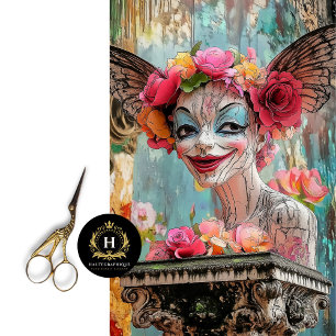 Whimsical Gothic Paris Gargoyle Floral Craft Tissue Paper