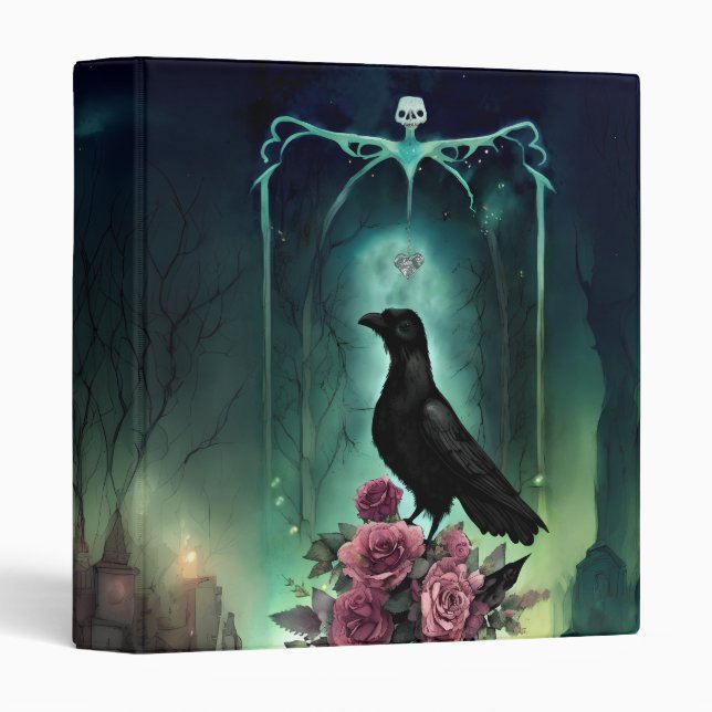 Whimsical Gothic Raven Illustration Goth Binder (Front/Spine)