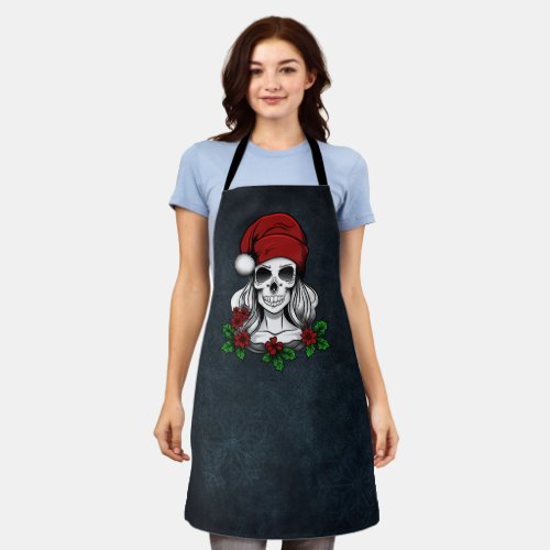 Whimsical Gothic Santa Skull Christmas Apron