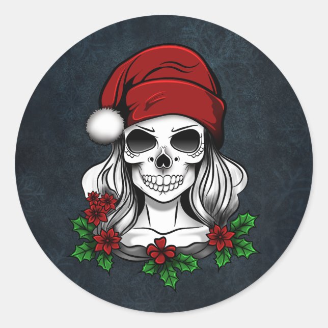Whimsical Gothic Santa Skull Christmas Classic Round Sticker (Front)