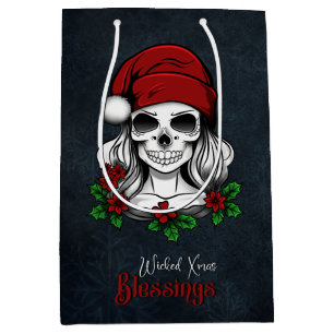 Whimsical Gothic Santa Skull Christmas Medium Gift Bag
