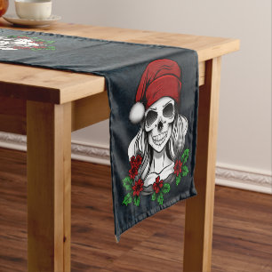 Whimsical Gothic Santa Skull Christmas Medium Table Runner