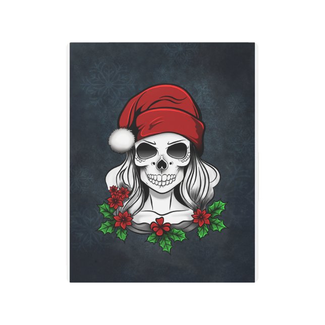 Whimsical Gothic Santa Skull Christmas Metal Print (Front)