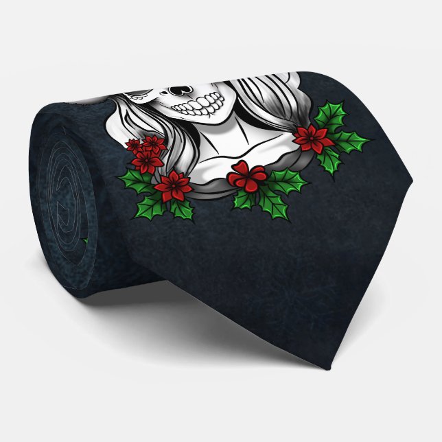 Whimsical Gothic Santa Skull Christmas Neck Tie (Rolled)