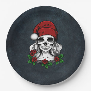 Whimsical Gothic Santa Skull Christmas Paper Plates