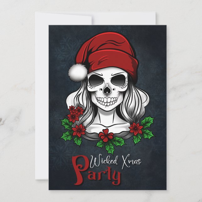 Whimsical Gothic Santa Skull Christmas Party Invitation (Front)