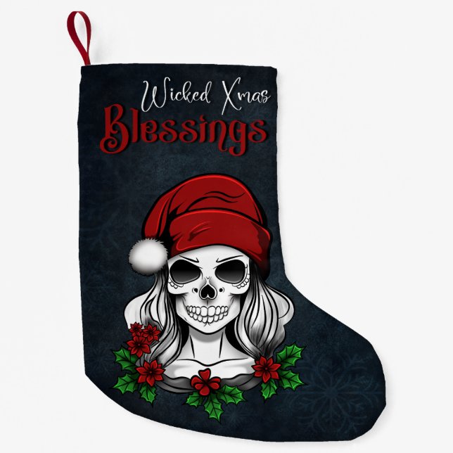 Whimsical Gothic Santa Skull Christmas Small Christmas Stocking (Front)