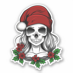 Whimsical Gothic Santa Skull Christmas Sticker